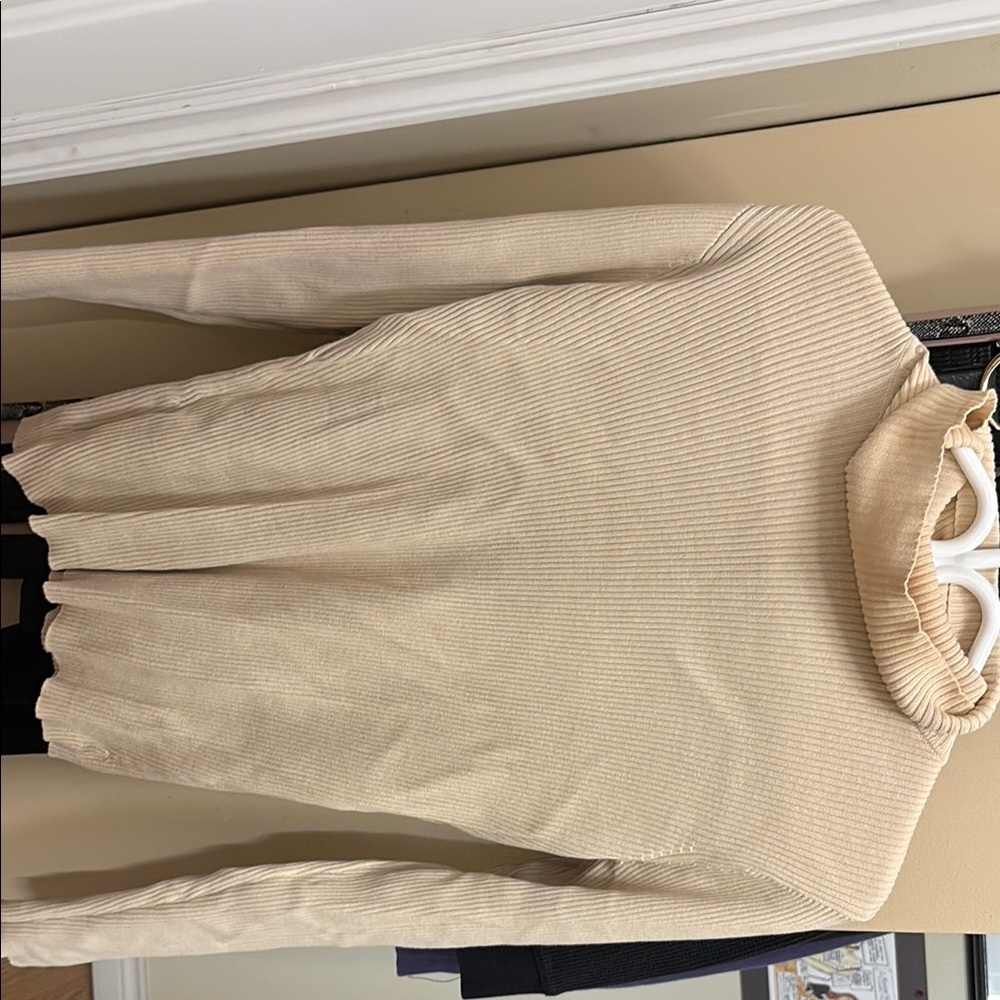 Beige Ribbed Turtleneck Sweater
